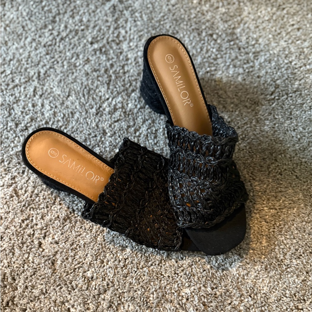 Samilor Black Women's Woven Sandal Mules